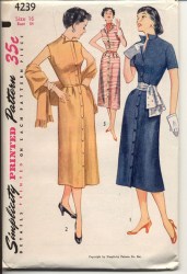 4239 SIMPLICITY 1953 SLIM BUTTON DRESS SLEEVES OR NOT, STOLE PATTERN 16 34